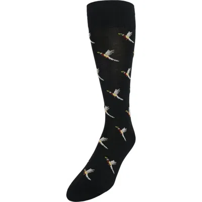 Trafalgar Birds Of A Feather Mercerized Cotton Mid-calf Socks In Black