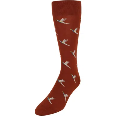 Trafalgar Birds Of A Feather Mercerized Cotton Mid-calf Socks In Whiskey