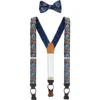 Trafalgar Birds Of Prosperity Silk Button End Suspenders (braces) And Bow Tie Set In Navy