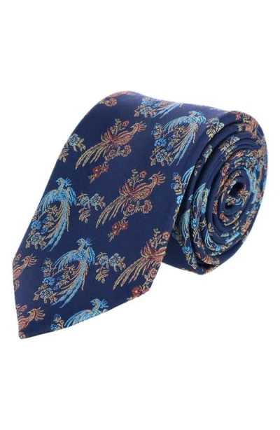 Trafalgar Birds Of Prosperity Silk Tie In Blue