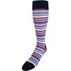 Trafalgar Brady Multi Stripe Mid-calf Mercerized Cotton Socks In Navy, Blue, Cream