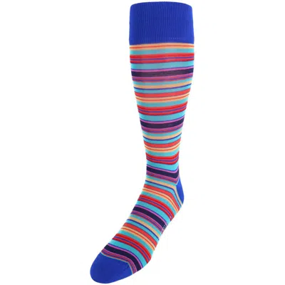 Trafalgar Brady Multi Stripe Mid-calf Mercerized Cotton Socks In Red/ Yellow/ Light Blue