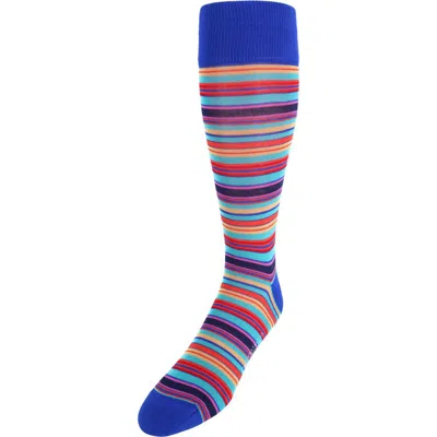 Trafalgar Brady Multi Stripe Mid-calf Mercerized Cotton Socks In Blue