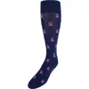 Trafalgar Breast Cancer Awareness Mid-calf Mercerized Cotton Socks In Navy With Pink Ribbons