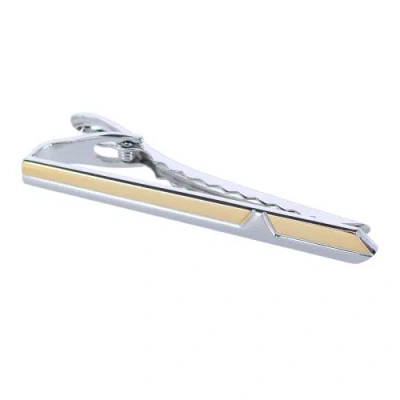 Trafalgar Brushed Rhodium And Shiny Gold Tie Bar In Brushed Rhodium And Gold