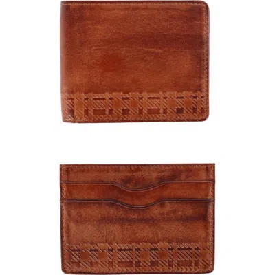 Trafalgar Caelen Plaid Embossed Bi-fold Wallet And Card Case Combo In Cognac