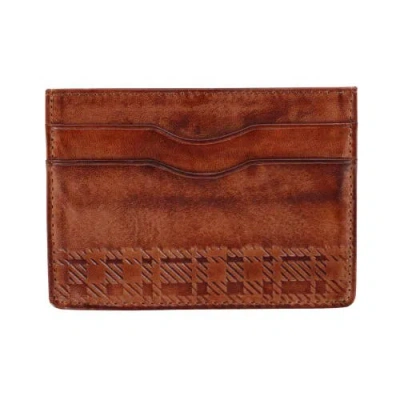Trafalgar Caelen Plaid Embossed Rfid Leather Card Case In Cognac
