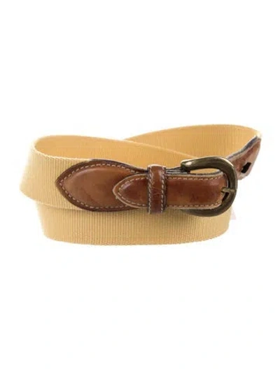 Pre-owned Trafalgar Canvas Leather Trim Embellishment Waist Belt In Yellow