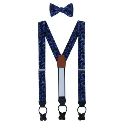 Trafalgar Christian The Romantic Brocade Silk Suspenders (braces) And Bow Tie Set In Blue