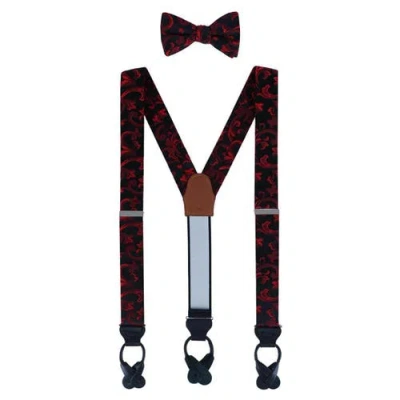 Trafalgar Christian The Romantic Brocade Silk Suspenders (braces) And Bow Tie Set In Burgundy
