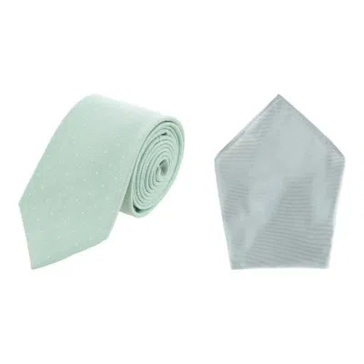 Trafalgar Churchill Chambray Polka Dot Necktie & Gatsby Silk Pocket Square Bundle In Green