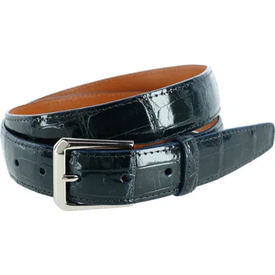 Trafalgar Classic 30mm Genuine Glazed Alligator Belt In Navy