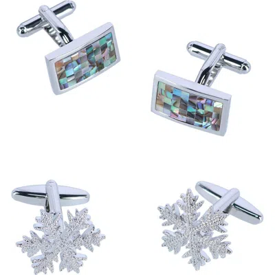 Trafalgar Cufflink Holiday Pack Snowflake And Mother Of Pearl Set In Silver