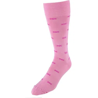 Trafalgar Dapper Bow Tie Novelty Mid Calf Mercerized Cotton Socks In Pink