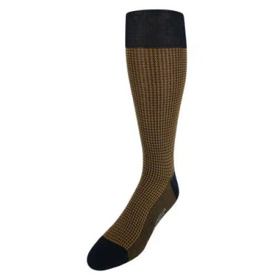 Trafalgar Doyle Houndstooth Design Mercerized Cotton Mid-calf Socks In Black And Gold