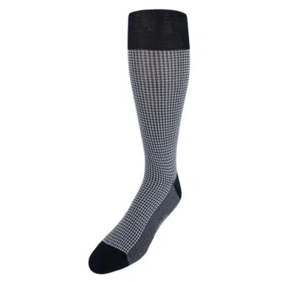 Trafalgar Doyle Houndstooth Design Mercerized Cotton Mid-calf Socks In Black And Grey