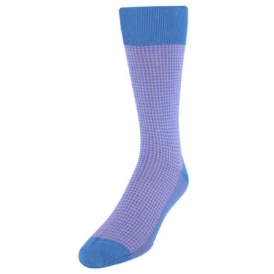 Trafalgar Doyle Houndstooth Design Mercerized Cotton Mid-calf Socks In Blue With Pink