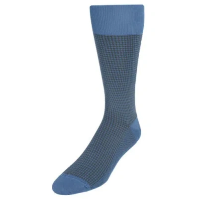 Trafalgar Doyle Houndstooth Design Mercerized Cotton Mid-calf Socks In Grey And Light Blue