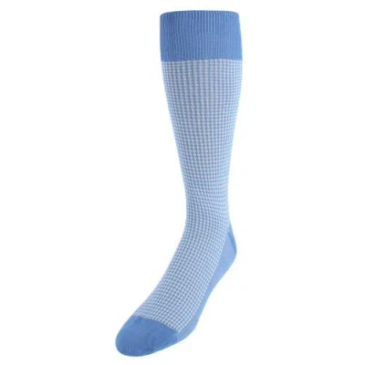 Trafalgar Doyle Houndstooth Design Mercerized Cotton Mid-calf Socks In Light Blue