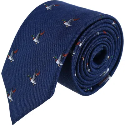 Trafalgar Drake The Mallard Duck Novelty Silk Necktie In Navy