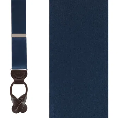 Trafalgar Dutton Solid Color Silk Button End Suspenders In Navy
