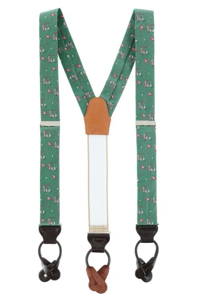 Trafalgar Embroidered Golf Pattern Silk Suspenders In Green
