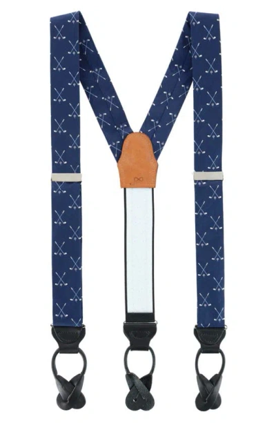 Trafalgar Embroidered Golf Pattern Silk Suspenders In Blue