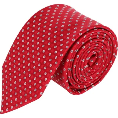 Trafalgar Ewing Square And Polka Dot Business Silk Necktie In Red With Silver Polka Dots