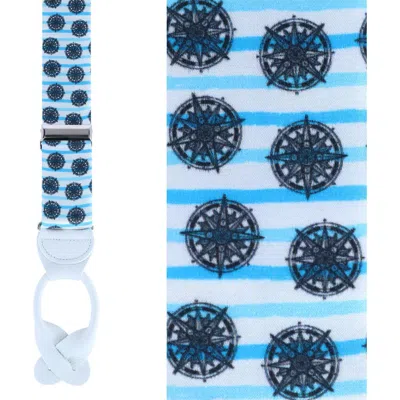 Trafalgar Find Your Way Compass Theme Silk Button End Suspenders In White