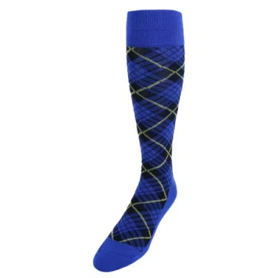 Trafalgar Finn Tartan Plaid Over The Calf Mercerized Cotton Socks In Blue