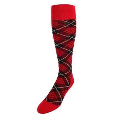 Trafalgar Finn Tartan Plaid Over The Calf Mercerized Cotton Socks In Red/black/yolk Tartan Plaid