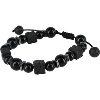 Trafalgar Flint Beaded Stone And Metallic Adjustable Bracelet In Black