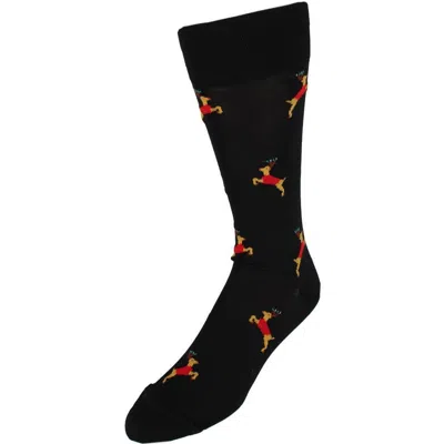 Trafalgar Flying Reindeer On Christmas Eve Novelty Mid Calf Mercerized Cotton Socks In Black