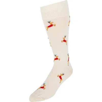 Trafalgar Flying Reindeer On Christmas Eve Novelty Mid Calf Mercerized Cotton Socks In Brown