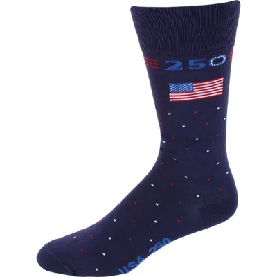 Trafalgar Founders 250 Polka Dot Mid Calf Mercerized Cotton Socks In Blue