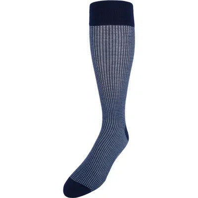 Trafalgar Gerald Box Designed Mercerized Cotton Mid-calf Socks In Navy And Light Blue