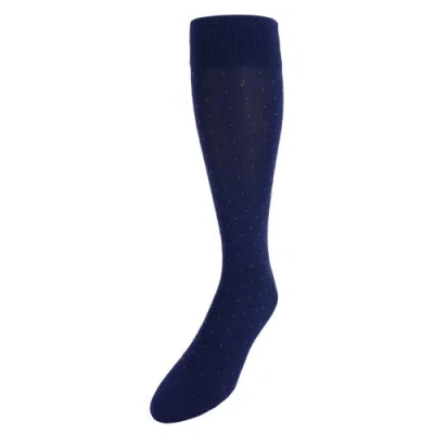 Trafalgar Gerald Classic Pin Dot Mercerized Cotton Mid-calf Socks In Navy With Gold Pindot