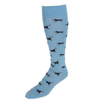 Trafalgar Go Fetch Dog With Frisbee Over The Calf Pima Cotton Novelty Dress Sock In Blue