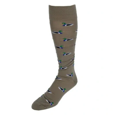 Trafalgar Good Fortune Mallard Duck Novelty Over The Calf Pima Cotton Dress Sock In Green