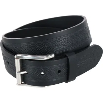 Trafalgar Grady 40mm Celtic Scroll Embossed Leather Jean Belt In Black