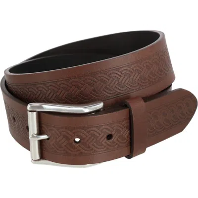 Trafalgar Grady 40mm Celtic Scroll Embossed Leather Jean Belt In Brown