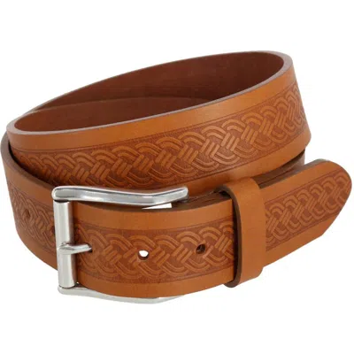 Trafalgar Grady 40mm Celtic Scroll Embossed Leather Jean Belt In Tan