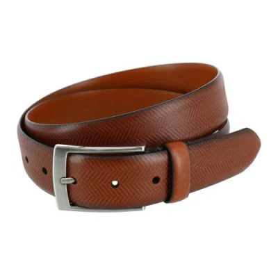 Trafalgar Gregorio 35mm Herringbone Embossed Feather Edged Leather Belt In Cognac