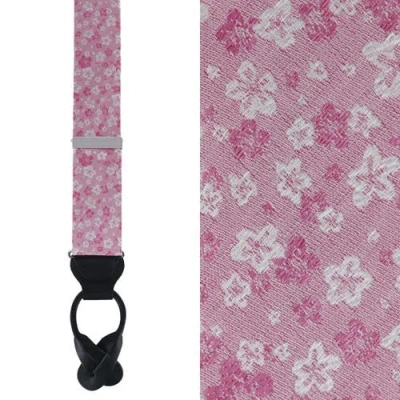 Trafalgar Hanami Cherry Blossom Burst Linen Blend Novelty Button End Suspenders In Pink