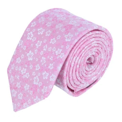 Trafalgar Hanami Cherry Blossom Burst Linen Blend Novelty Necktie In Pink