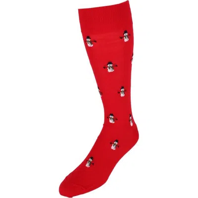 Trafalgar Happy Dance Snowman Novelty Over The Calf Merino Wool Socks In Red