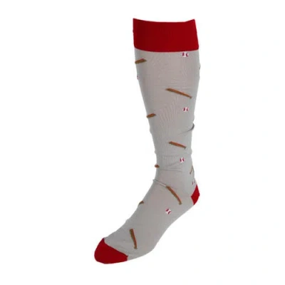 Trafalgar Home Run Baseball & Bat Over The Calf Pima Cotton Novelty Dress Sock In Gray