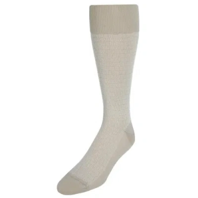 Trafalgar Horatio Cross Hatch Design Mid-calf Mercerized Cotton Socks In Tan With White