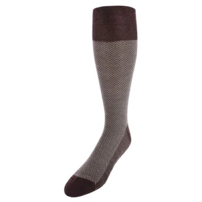 Trafalgar Hunter Merino Wool Herringbone Mid-calf Socks In Brown With Taupe