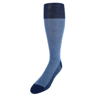 Trafalgar Hunter Merino Wool Herringbone Mid-calf Socks In Navy With Light Blue